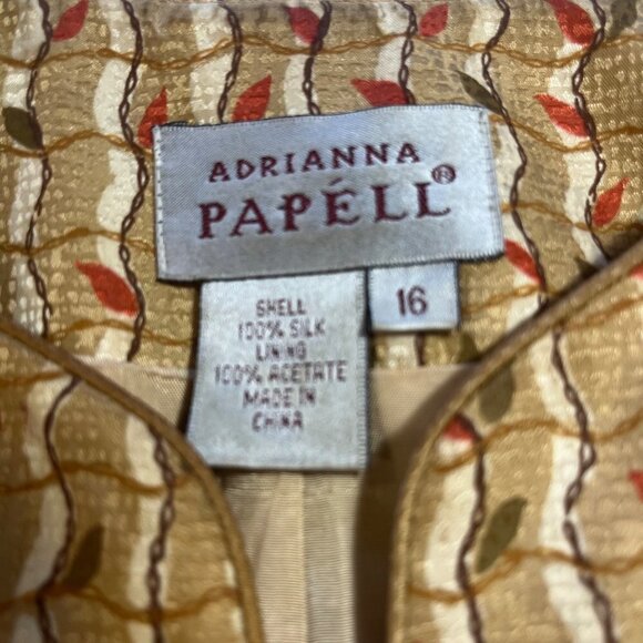 Adrianna Papell Silk Short Sleeve Blouse Tan Gold Colors Size 16 - Picture 3 of 4